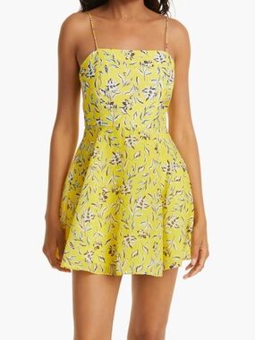 NWT alice + olivia glinda floral silk cotton dress yellow free swinging sunbeam